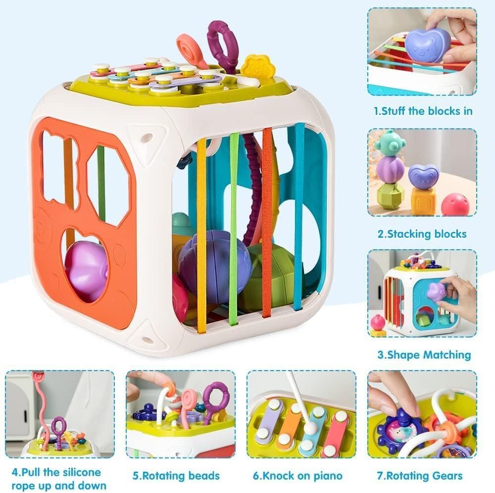 Montessori 7-in-1 Baby Sensory Toy – Shape Sorter, Stacking, Fine Motor Skill Development (Multicolor)