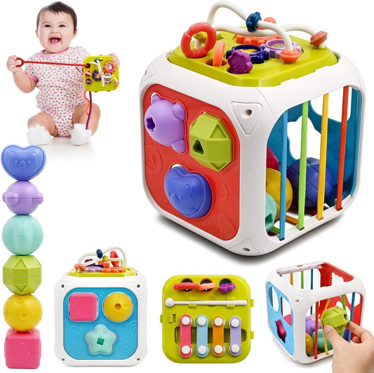 Montessori 7-in-1 Baby Sensory Toy – Shape Sorter, Stacking, Fine Motor Skill Development (Multicolor)